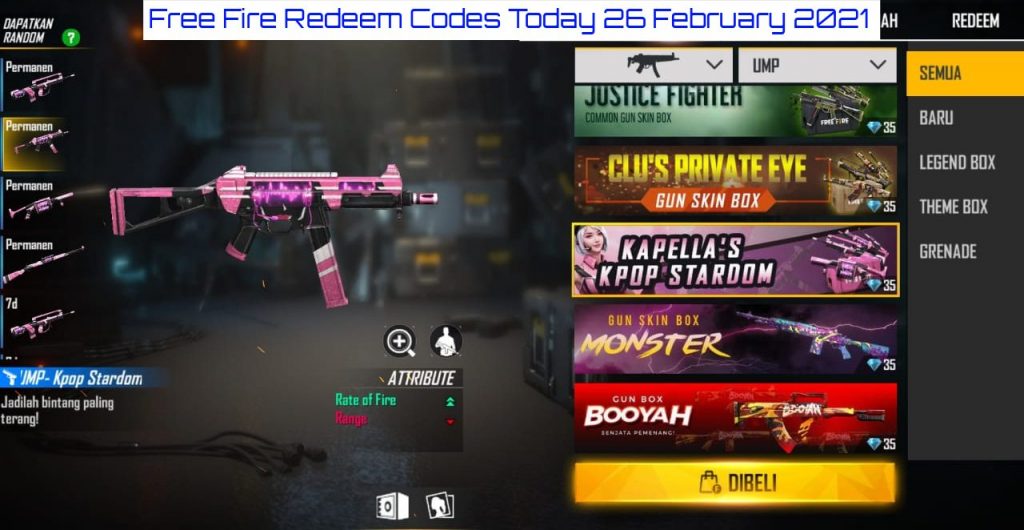 Free Fire Redeem Codes Today 26 February 2021