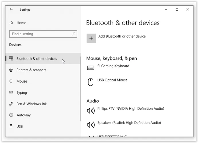 Bluetooth Windows 10 settings