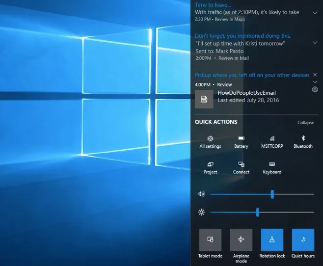 Windows 10 Creators Update Quick Actions 1