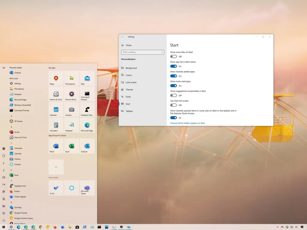 start menu customization windows 10