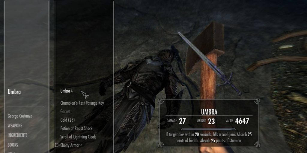 Skyrim How To Get Umbra Stats