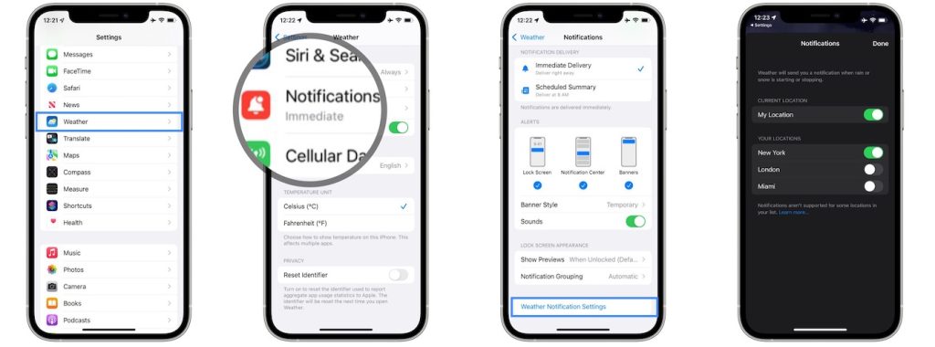 how to enable weather notifications in ios 15