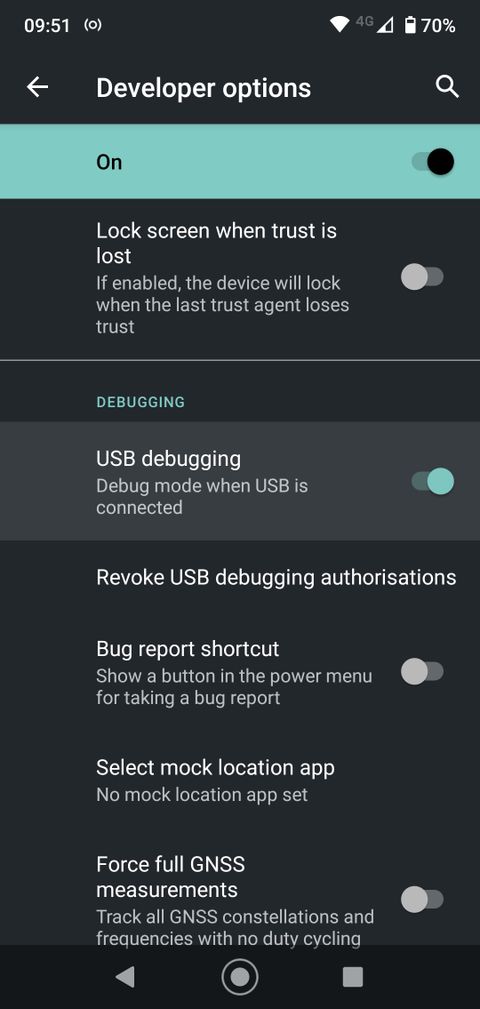 turn on usb debugging