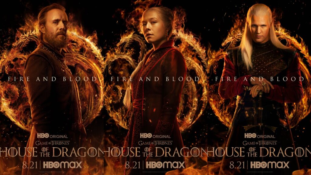Otto Hightower Prince Daemon Targaryen and Princess Rhaenyra Targaryen in new Game of Thrones House of the Dragon Character posters